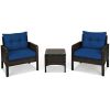 3 Pieces Outdoor Patio Rattan Conversation Set with Seat Cushions