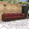 4 Piece Patio Lounge Set with Cushions Poly Rattan Brown
