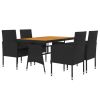 5 Piece Patio Dining Set Poly Rattan Black