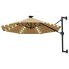 Wall-mounted Parasol with LEDs and Metal Pole 118.1" Taupe