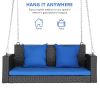 49in Black Rattan Blue Cushion Rattan Swing Chair(Swing frames not included)