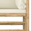 Patio Corner Sofa with Cream White Cushions Bamboo