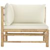 Patio Corner Sofa with Cream White Cushions Bamboo