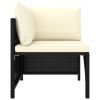 5 Piece Patio Sofa Set with Cushions Black Poly Rattan