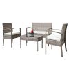 4 pieces outdoor rattan sofa patio furniture set gray wicker terrace talk sofa set