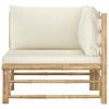 Patio Corner Sofa with Cream White Cushions Bamboo