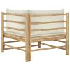 Patio Corner Sofa with Cream White Cushions Bamboo