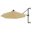 Wall-mounted Parasol with LEDs and Metal Pole 118.1" Taupe